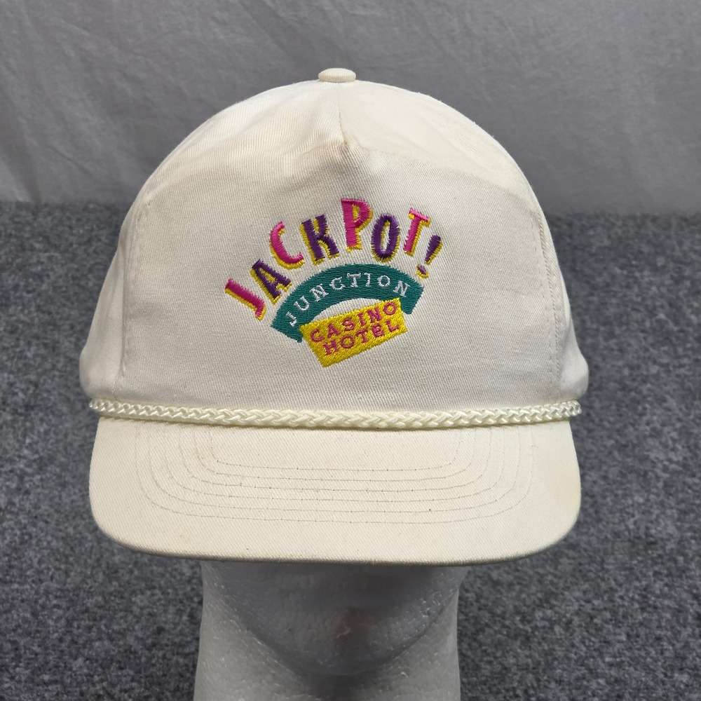 Vintage Jackpot Junction Casino Hat Snapback Hat Cream Americana Minnesota 80s